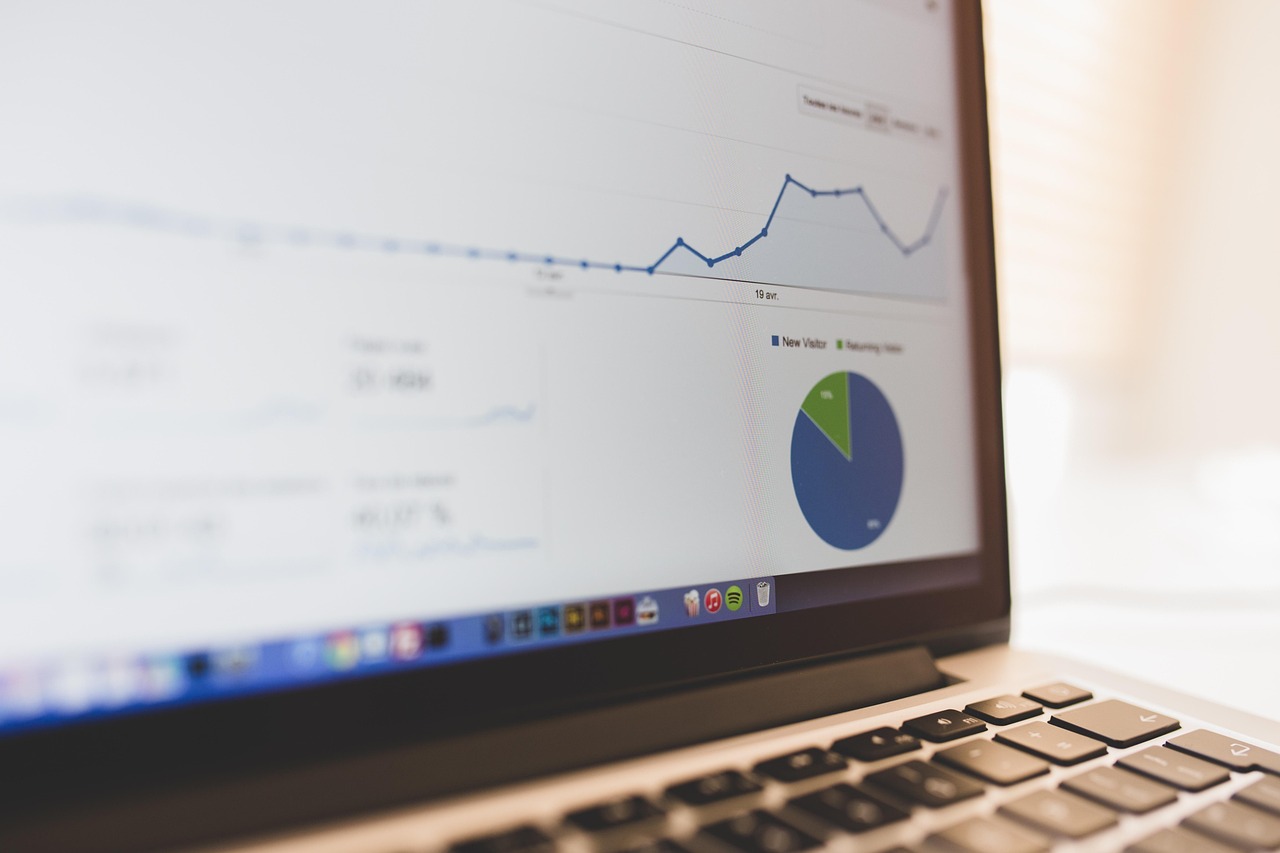 Texto âncora: análise de links e desempenho de SEO em gráficos no notebook